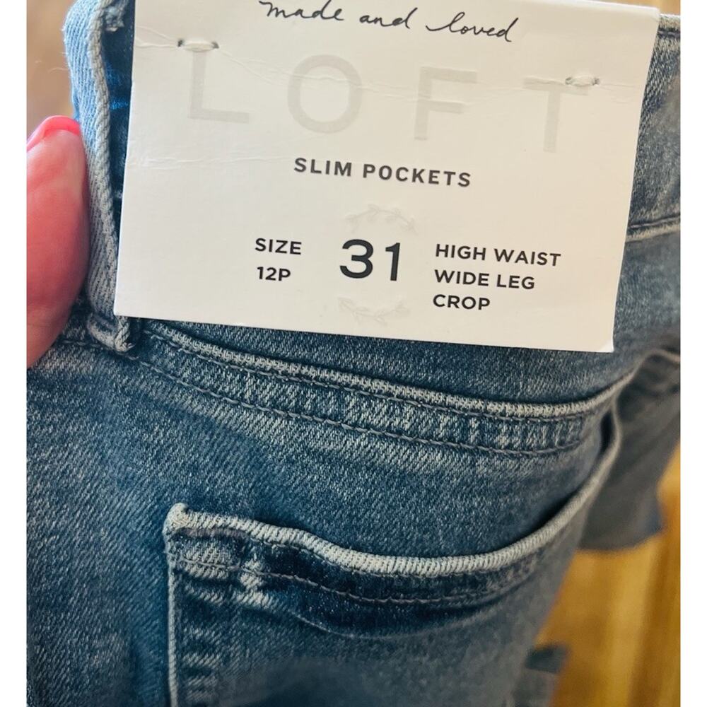 Ann Taylor Petite Pants Denim Blue 12P Cropped Wide Leg Hi Waist NWT - Picture 10 of 10